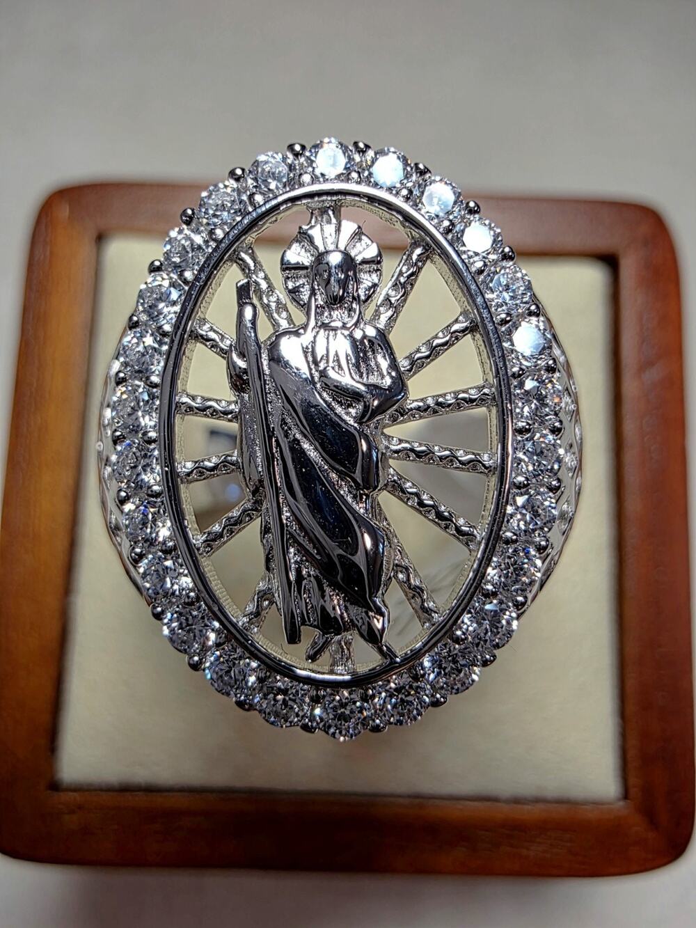 S11 Saint Jude Moissanite Halo Signet Ring 925 Sterling Silver Stamped